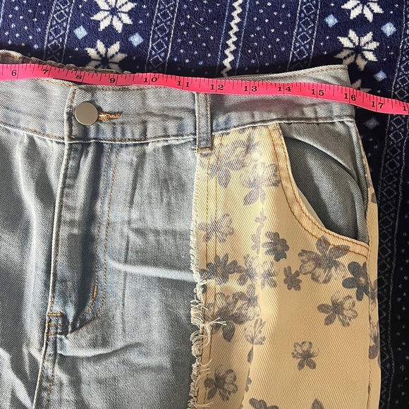 POL Blue and Cream Patchwork Wide Leg Jeans - Picture 9 of 11